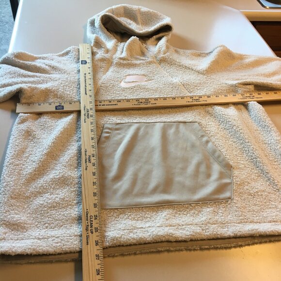 Nike NSW Sherpa Pullover Hoodie Large Ivory 1/2 Double Zip Kangaroo Pouch - Picture 9 of 14